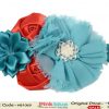 Cute Baby Girl Hair Band in Teal with Beautiful Flowers in Red