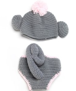 Buy Online Cute Grey and Pink Elephant Crochet Photo Prop for Indian Babies