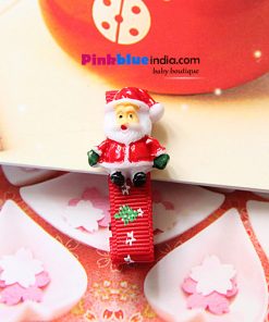 Cute Hair Clip in Red with Santa Motif for Newborn Indian Girls