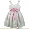 Kids Partywear Pink Bow Ribbon White Satin Dress