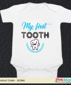 Baby Boy and Girl Custom Made Romper, Cute My First Tooth personalized onesie