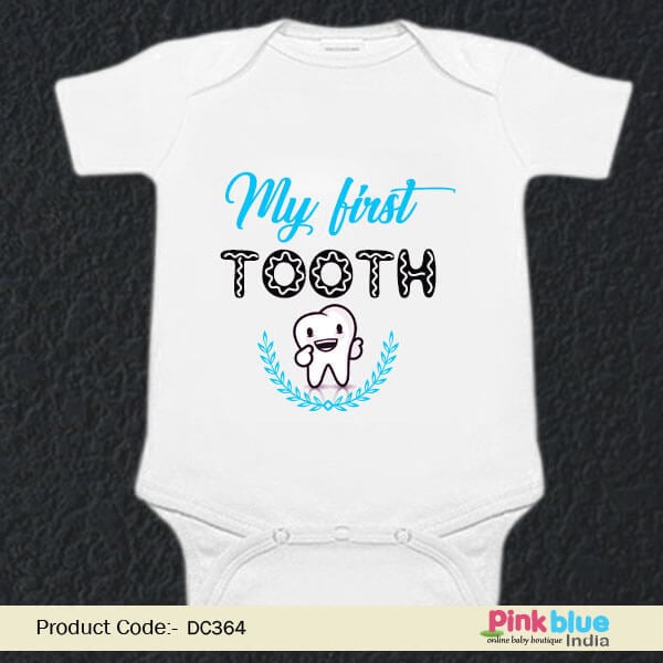 Baby Boy and Girl Custom Made Romper, Cute My First Tooth personalized onesie