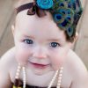 Cute Peacock Feather Party Baby Headband with Soft Elastic Lace