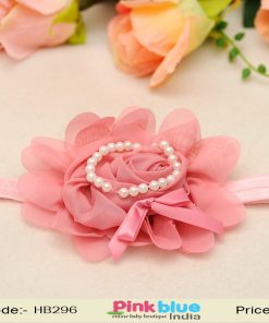 Cute Pink Roses Girl Headband with Soft Pearl for Infant