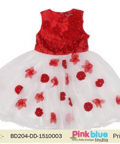 Baby Birthday Party Red and White Flower Girl Dress