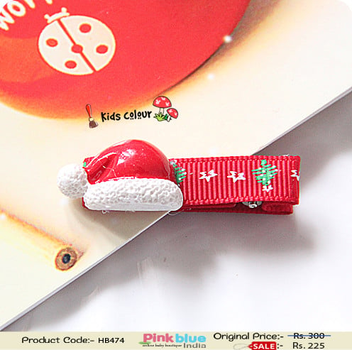 Cute Red Colored Hair Accessories With Santa Cap for Toddlers in India