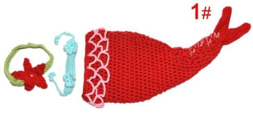 Cute Red Mermaid Crochet Baby Photography Wrap With Headband and Blouse