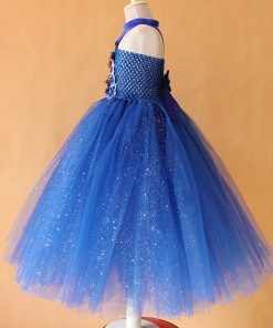 Royal Blue Glitter Tutu Flower Dress for Indian Girls with Free Hair Band