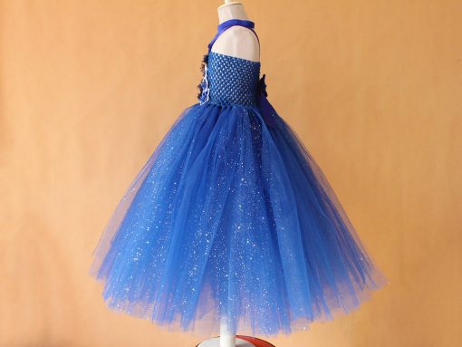 Royal Blue Glitter Tutu Flower Dress for Indian Girls with Free Hair Band