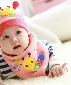 Baby Pink Pair of Soft and Warm Caterpillar Muffler and Cap for Infants in India