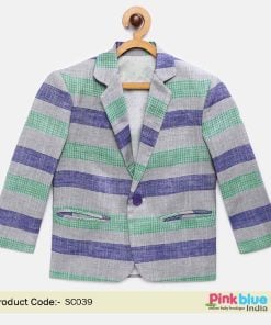 Cute Green and Blue Striped Party Blazer for Little Boy