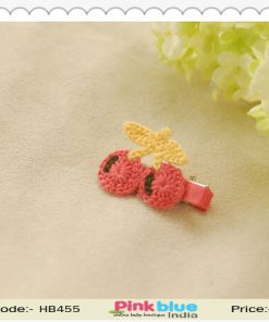 Toddler Cherry Shaped Hair Pin in Peach and Yellow