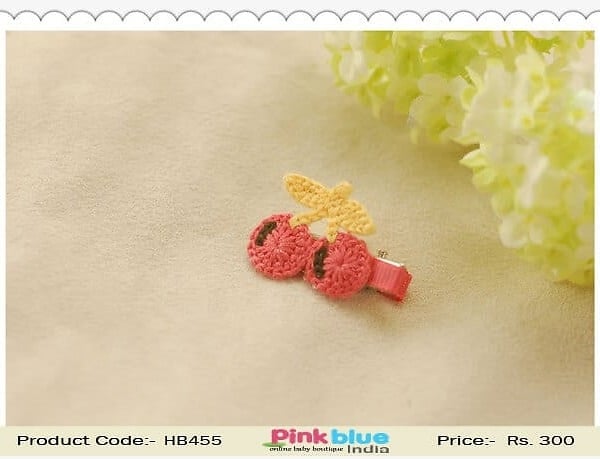 Toddler Cherry Shaped Hair Pin in Peach and Yellow