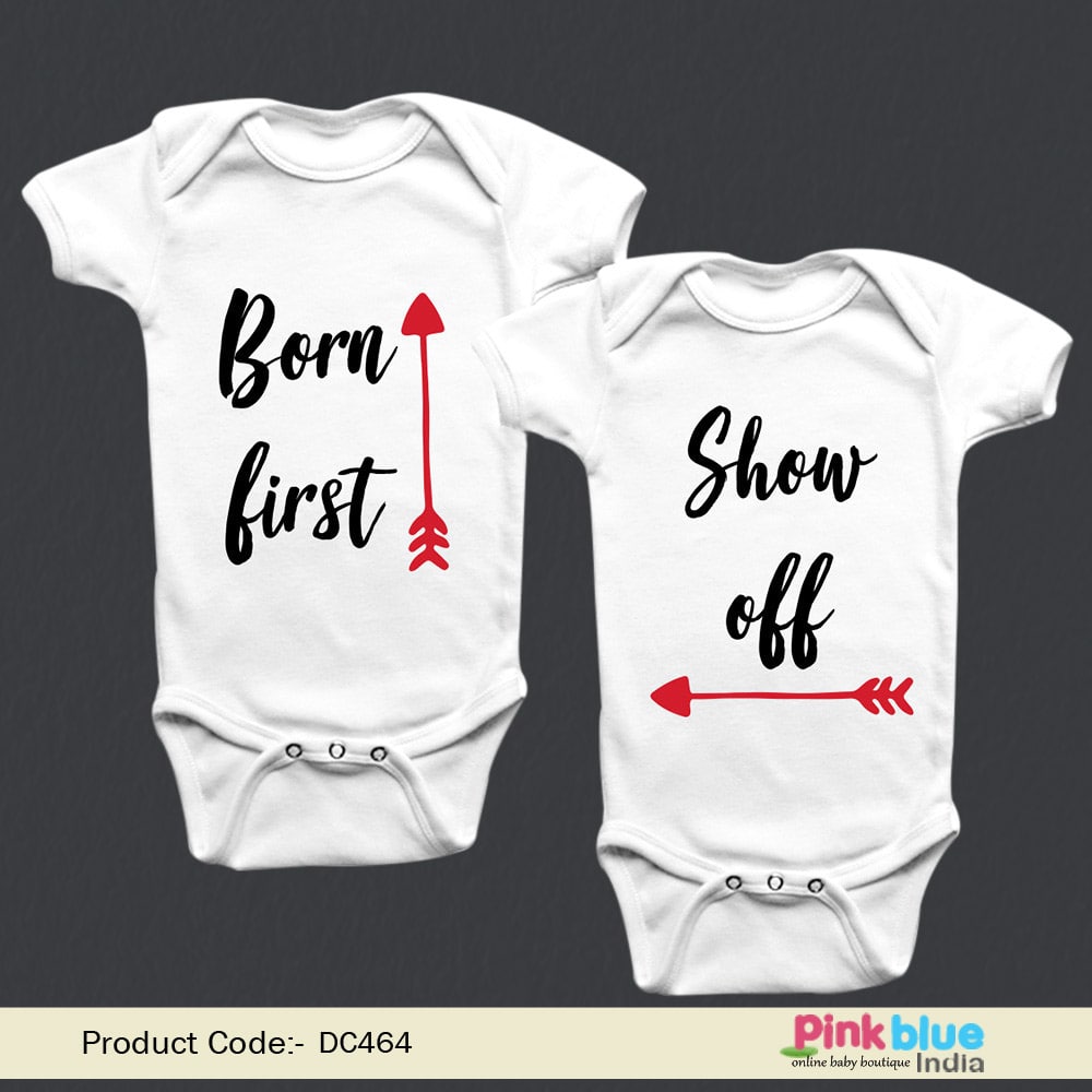 Cute Baby Twin Outfits, twin boy and girl matching funny onesies - Twin clothing sets