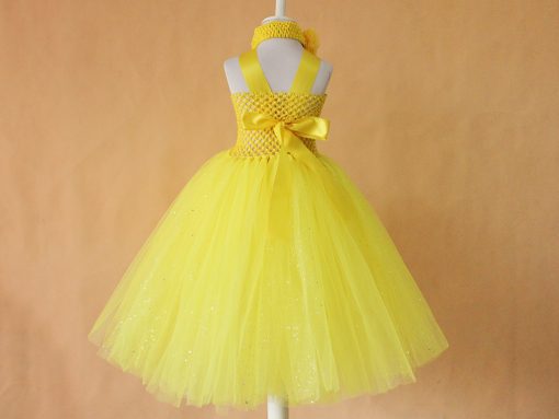 Fashionable Yellow Glitter Tutu Party Dress for Infants Girls with Free Headband