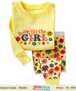 Daddy’s Girl T-shirt with Floral Pajamas in Pale Yellow for Indian Kids