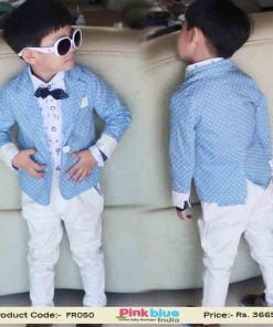 Designer Baby Boy Formal Party Wear Suit in Blue and White