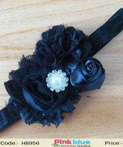 Cute Black Flower Party Headband in India for Baby Girls