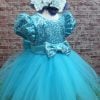 Beautiful Deep Sky Blue Little Princess Party Dress with Shimmery Bodice