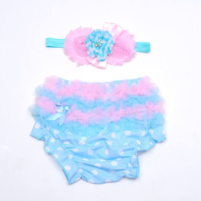 Pink and Blue Designer Baby Bloomers with Matching Headband