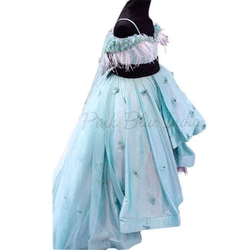Blue Off Shoulder High Low Birthday Party Dress for Girls