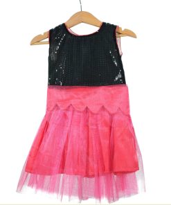 Black and Pink Latest Designer Kids Indian Party Wear Sequin Dress