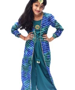 Baby Girl Long Chanderi Jacket with Crop Top, Palazzo – Girls Ethnic wear