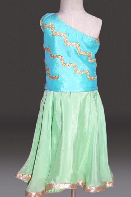 Baby Girl Indian Wedding Ethnic Dress, Designer Kids One Shoulder Crop Top and long skirt