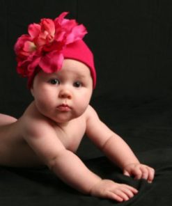 Shop Online Designer Red Summer Cap for Infant with a Big Flower Motif