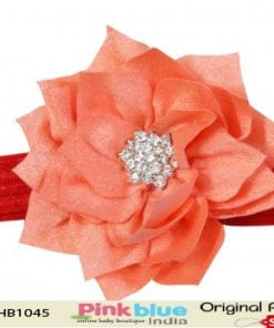 Designer Red Hair Band for Toddlers in India with Orange Flower