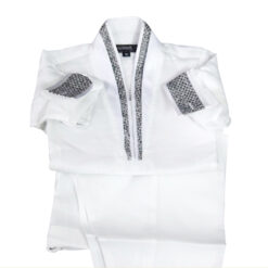 Designer White Kurta Pajama with Patterned Cuffs for Children 