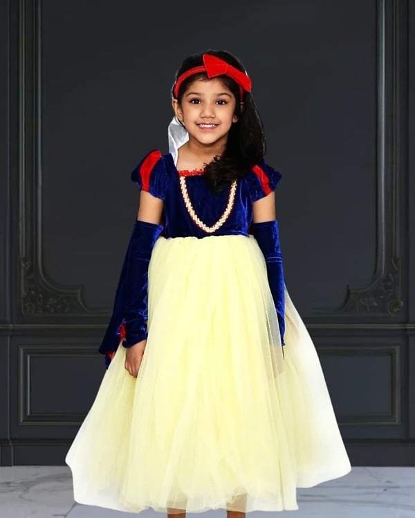 Baby girl Snow White birthday dress yellow princess design stylish party occasion wear