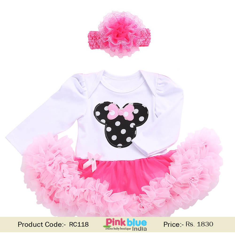 Disney Little baby Girl Minnie Mouse Print Birthday Romper Outfit