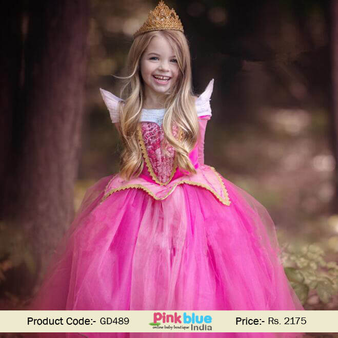Toddler Girls Disney Princess Aurora Costume Birthday Party Dress