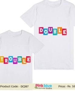 Custom Message Print Half Sleeve T-Shirt Double Trouble