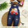 Dungaree Style Blue Denim Newborn Baby Rompers with Bunny and Bear