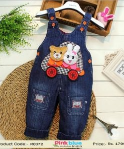 Dungaree Style Blue Denim Newborn Baby Rompers with Bunny and Bear