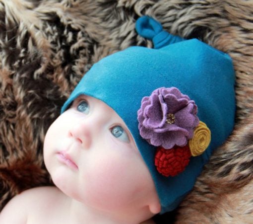 Shop Online Elegant Blue Newborn Hat with Flowers in India