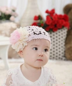 Broad Baby Pink Crochet Hair Band with a Flower