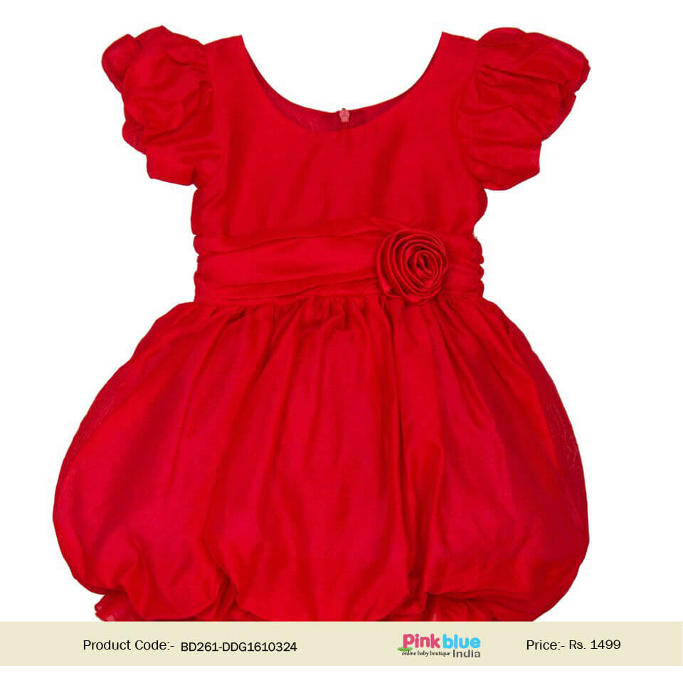 Summer Red Rose Floral Kids Party Dress baby girl special occasion Frock