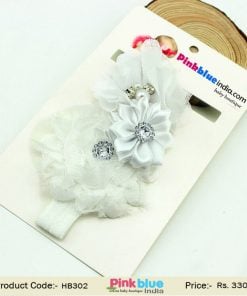Elegant Hair Band with a Three Flowers in White for Toddlers in India