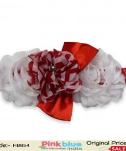 Elegant Hair Band with Three Flowers in White and Red for Toddlers in India