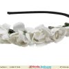 Elegant Baby Black Headband with White Flowers and Green Leaves