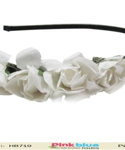 Elegant Baby Black Headband with White Flowers and Green Leaves