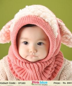 Elegant Knitted Newborn Baby Hat in Pink with White Fur for Infants