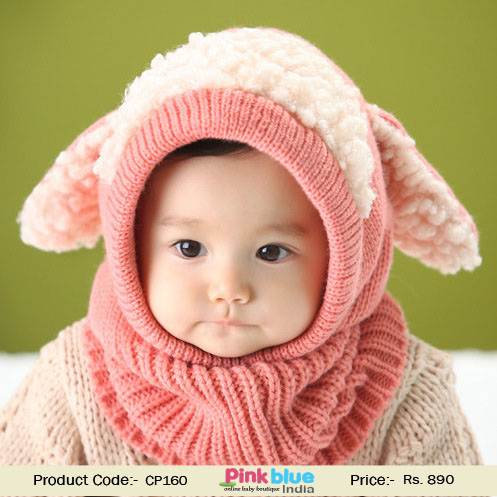 Elegant Knitted Newborn Baby Hat in Pink with White Fur for Infants