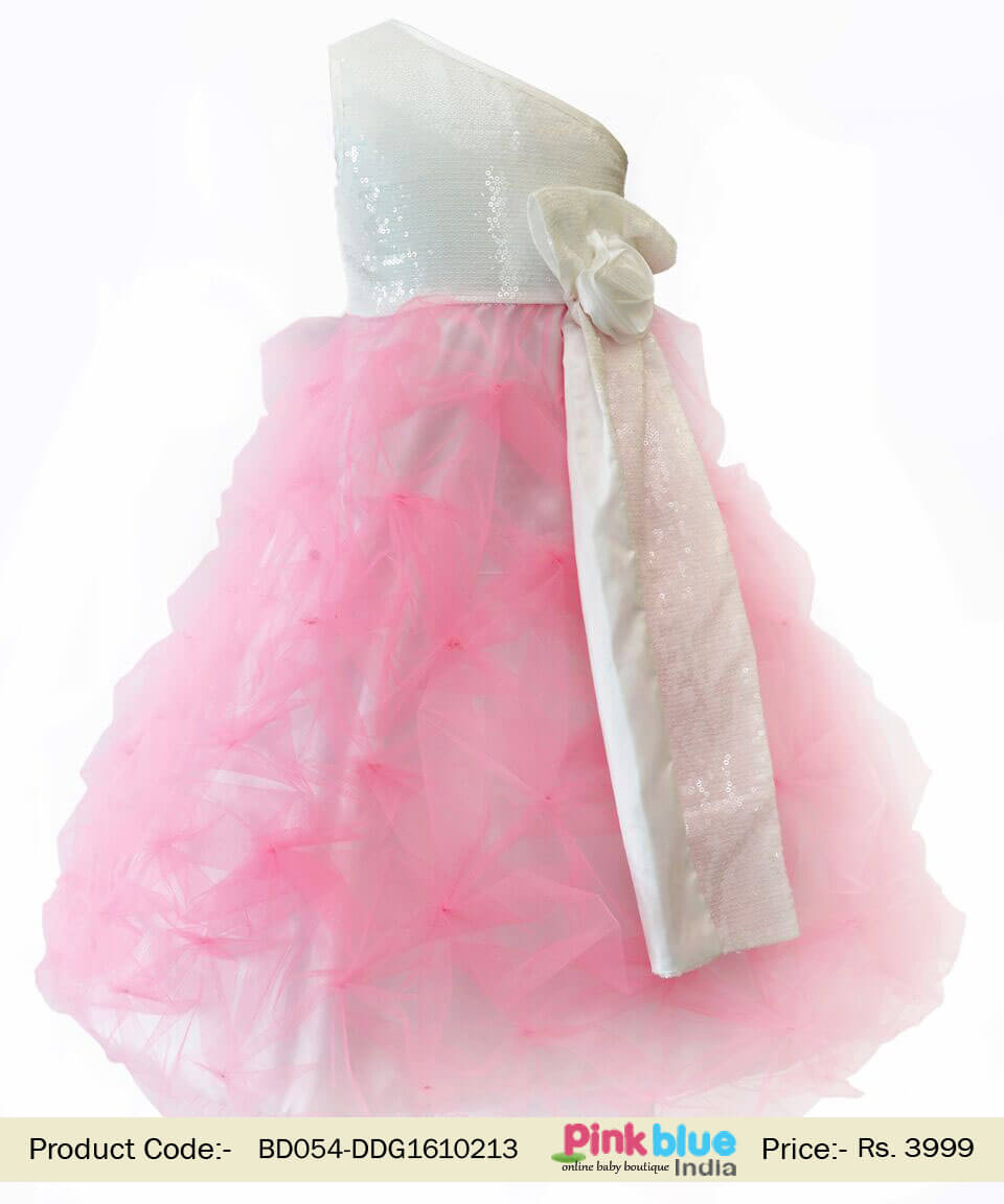 kids Pink One Shoulder Princess Evening Wedding Party Gown