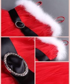 Elegant Red Santa Dress for Young Girls in India with White Fur and Black Belt