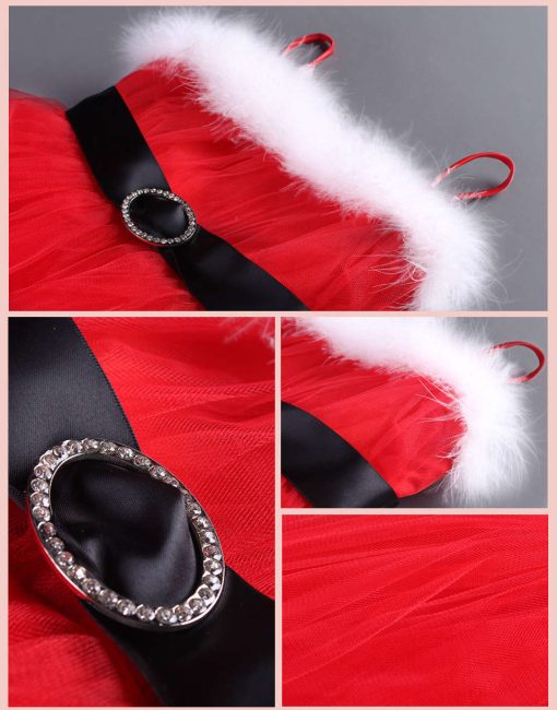 Elegant Red Santa Dress for Young Girls in India with White Fur and Black Belt
