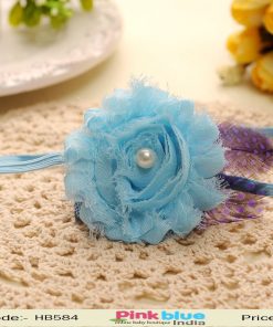 Sky Blue Floral Hair Band with Printed Feathers